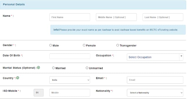 irctc registration new account create