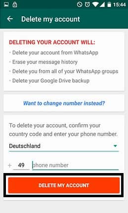 delete whatsapp account online