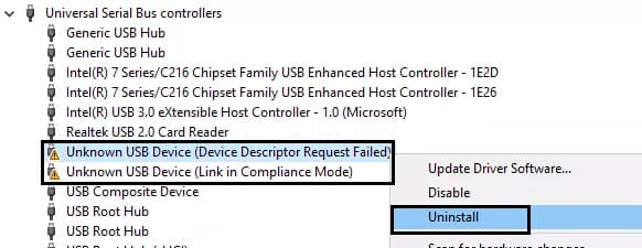 a request for the usb device descriptor failed.